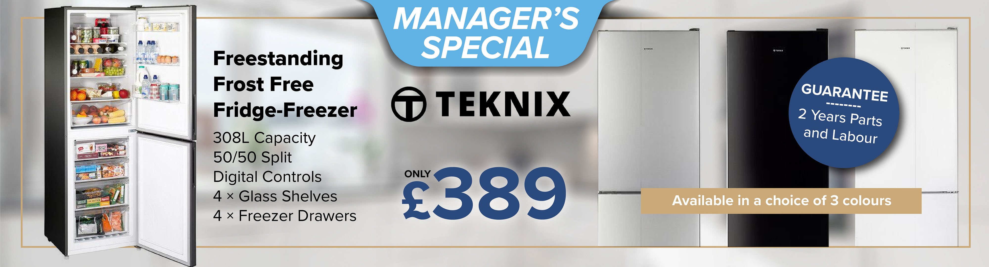 Teknix Freestanding Frost Free Fridge Freezer 50/50 Available in White, Silver and Black £389