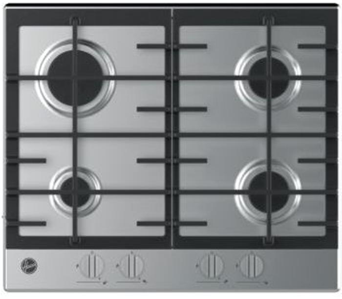Hoover H-HOB 300 GAS HHG6BRK3X 59.5cm 4 Burner With Cast Iron Pan Supports Gas Hob Stainless steel