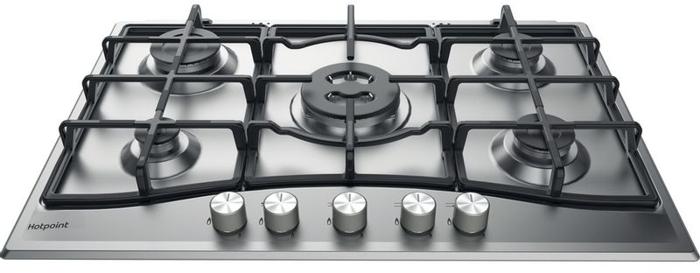 Hotpoint PCN 751 T/IX/H 75cm 5 burner with Cast Iron Pan Support ( PCN751TIXH ) Gas Hob Stainless steel