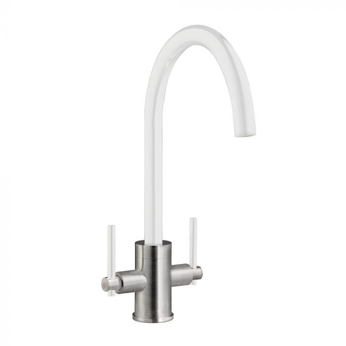 Carysil HS945B-WH Twin lever design with swan neck spout Tap White / Brushed Steel