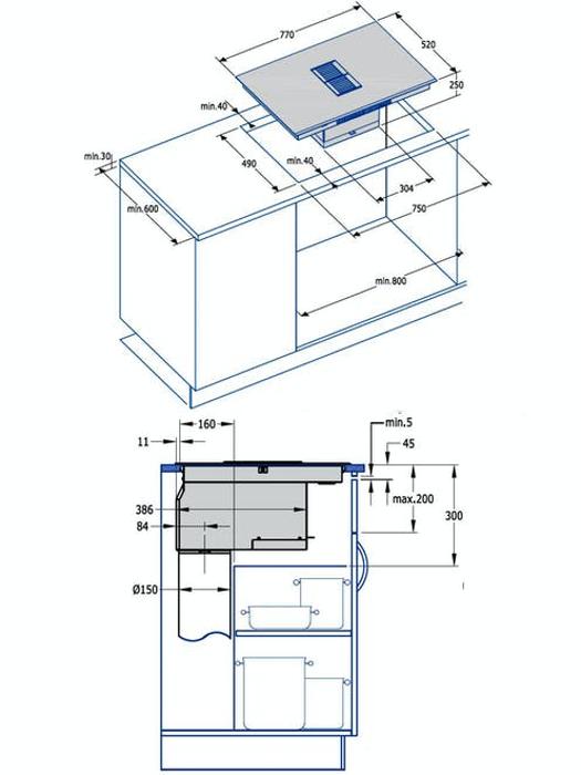 CATA ICONFXP75DDG 77cm ICON Flex Venting Induction With Downdraft Induction Hob Gunmetal Built