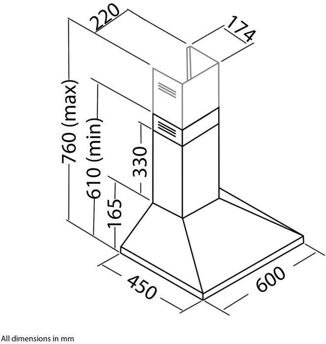 OEM CHL60SS 60cm Chimney Hood Stainless steel Built In Kitchens