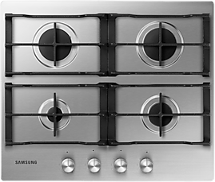 Samsung NA64H3010AS/U1 4 Burner 60cm Cast Iron Pan Supports Gas Hob Stainless steel
