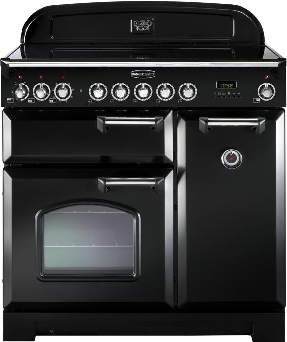 Rangemaster CDL90EIBL/C 90cm Classic Deluxe 90 ( 90220 ) Induction Range Cooker Black ( Chrome Trim )