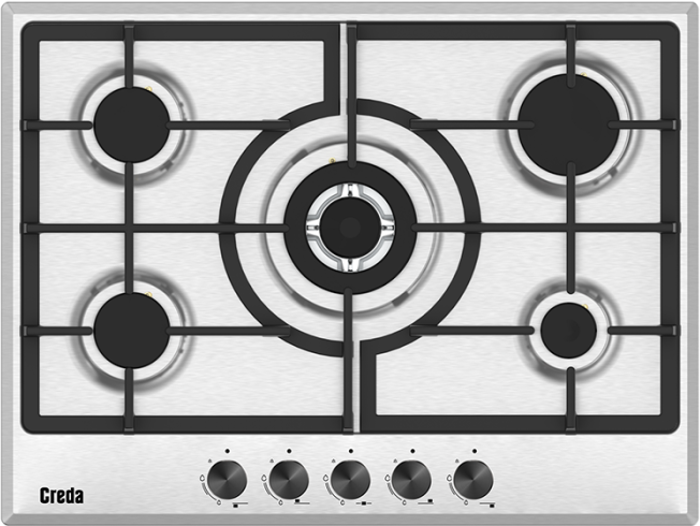 Creda C70GFCWX 70cm inc Wok Burner Cast Pan Supports Gas Hob Stainless steel