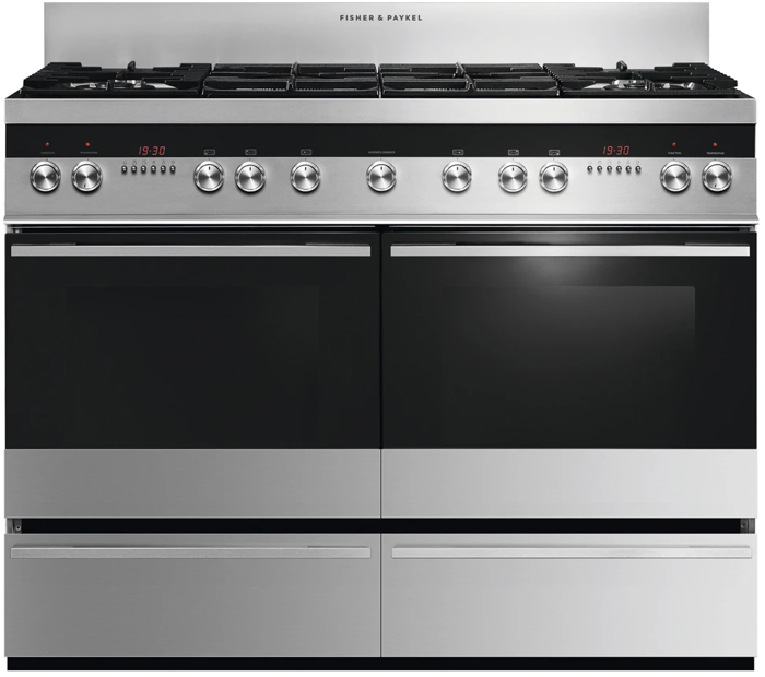 Fisher & Paykel OR120DDWGX2 120cm  Six burner gas hob with two wok burners Two separate convection ovens Dual Fuel Range Cooker Stainless steel