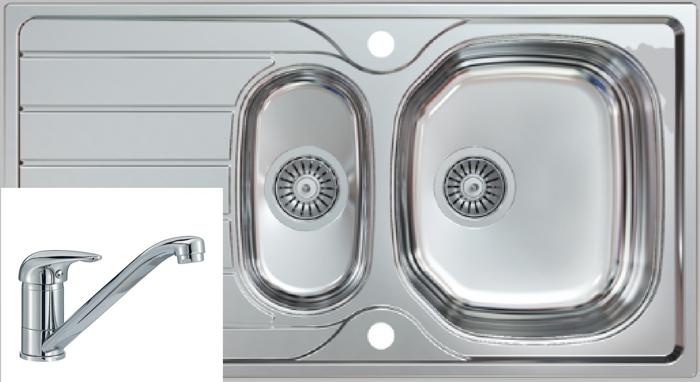 1810 BILANCIODUO 965I REV 1.5 Bowl + HS605 Tap /432 Sink and Tap Stainless steel