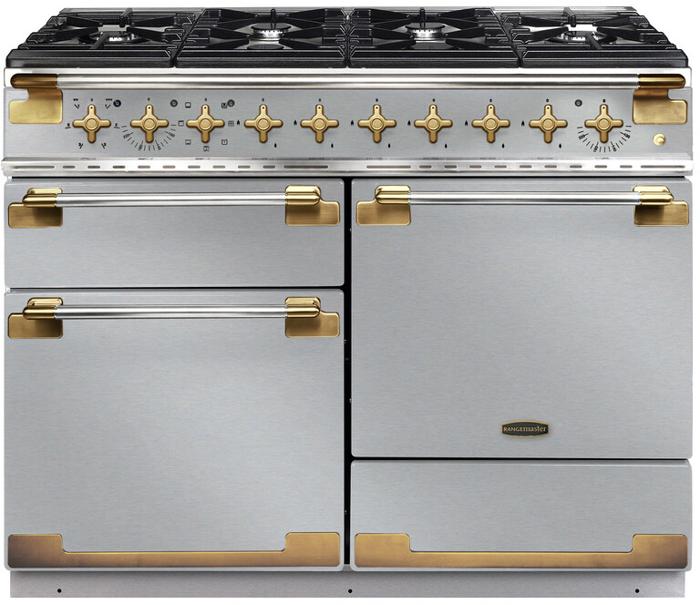 Rangemaster ELS110DFFSS/AB Elise Luxe 110 Dual Fuel Stainless steel  Antique Brass 135330 Dual Fuel Range Cooker 