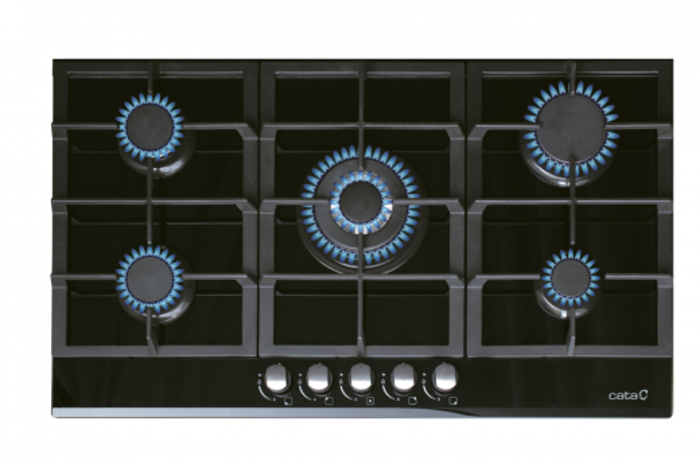 CATA UBGOG901BK 90cm 5 Burner Gas on Glass Gas Hob Black Glass