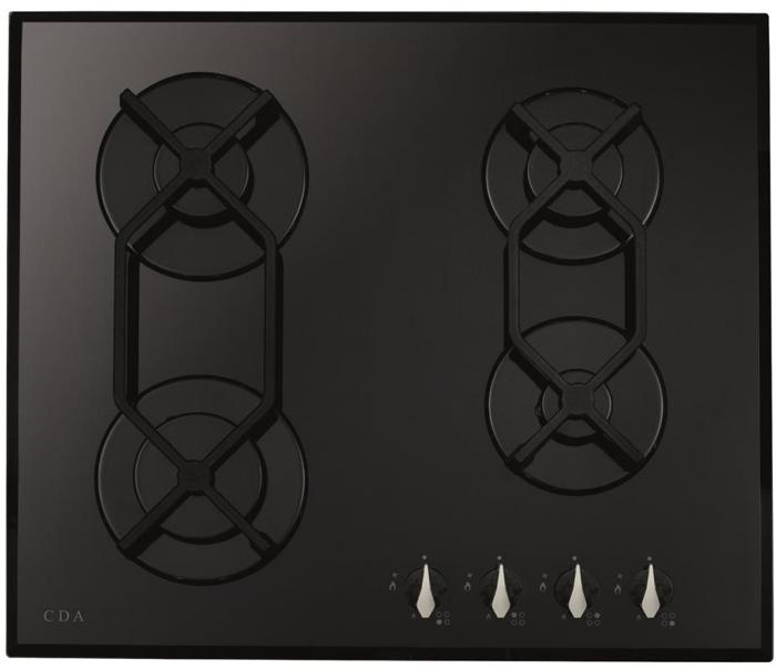 CDA HVG621BL 60cm 4 Burne Gas on glass Gas Hob Black
