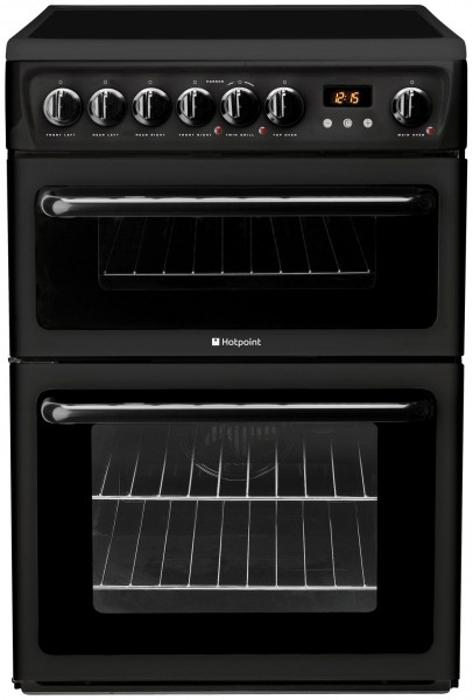 Hotpoint HAE60KS 60cm Double Oven And Ceramic Hob Freestanding Electric Cooker Black