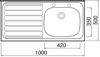 Clearwater 105SFR 1000 X 500 SQUARE FRONT RH (Including WCWO Waste & Overflow) Sit-On Sink Stainless steel