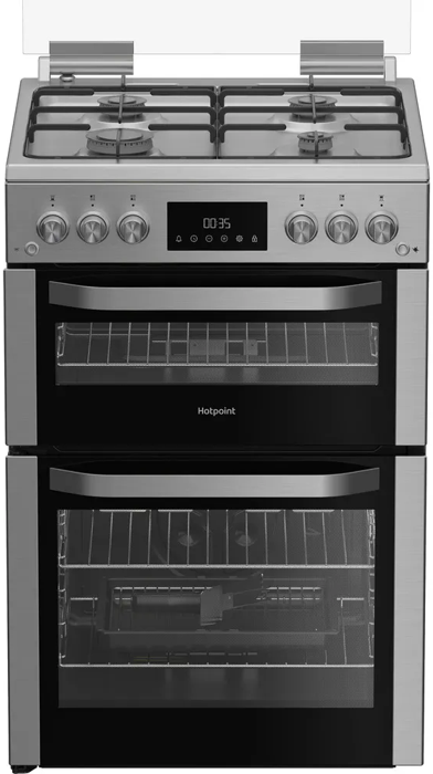 Hotpoint HDG6GDCX 60cm Gas Double Oven with glass lid Freestanding Gas Cooker Stainless steel
