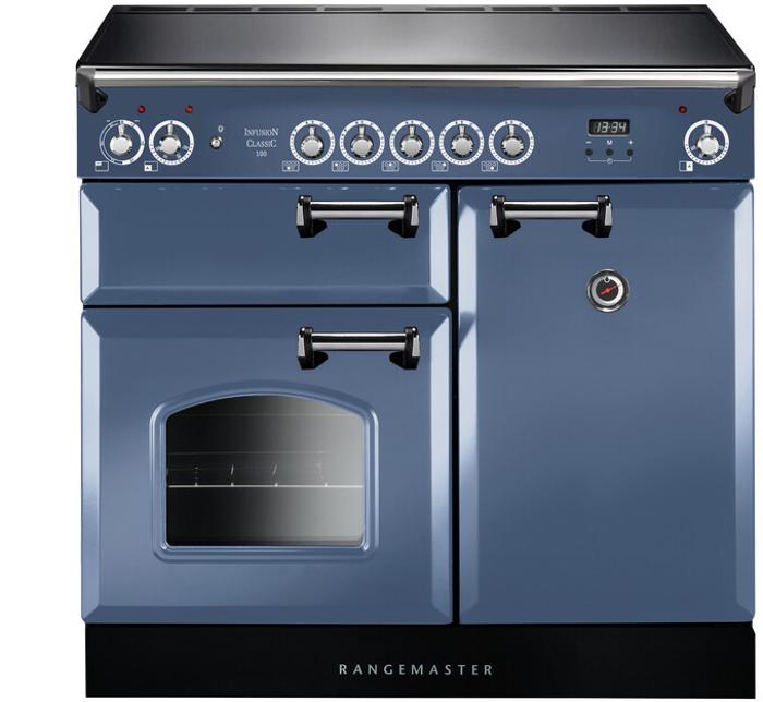 Rangemaster INC100EISB Infusion Classic 100 Induction 126020 Induction Range Cooker Blue Stone (Chrome trim)