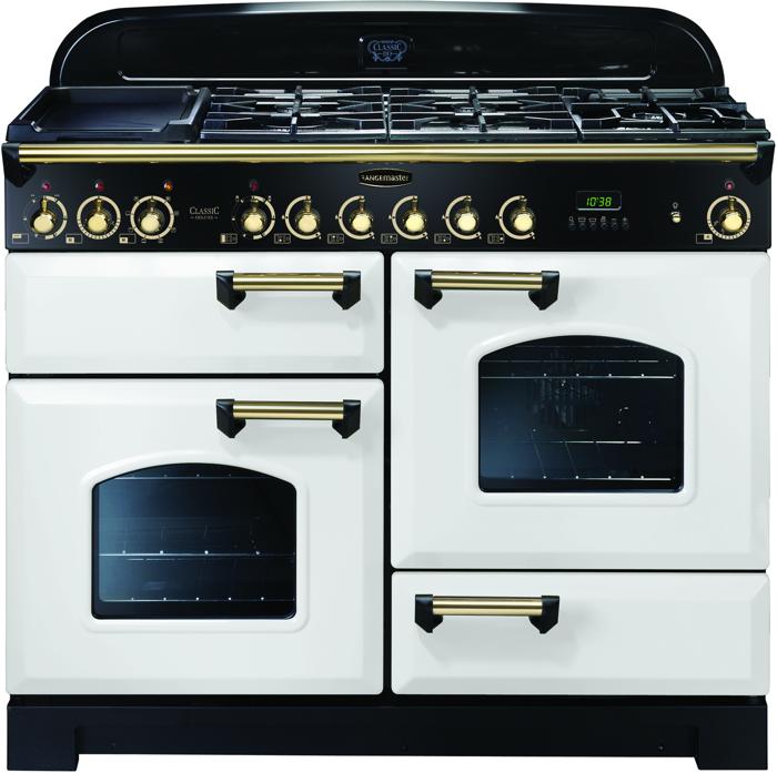 Rangemaster CDL110DFFWH/B 112940 Classic Dl 110 Df White Brass Dual Fuel Range Cooker White (Brass Trim)