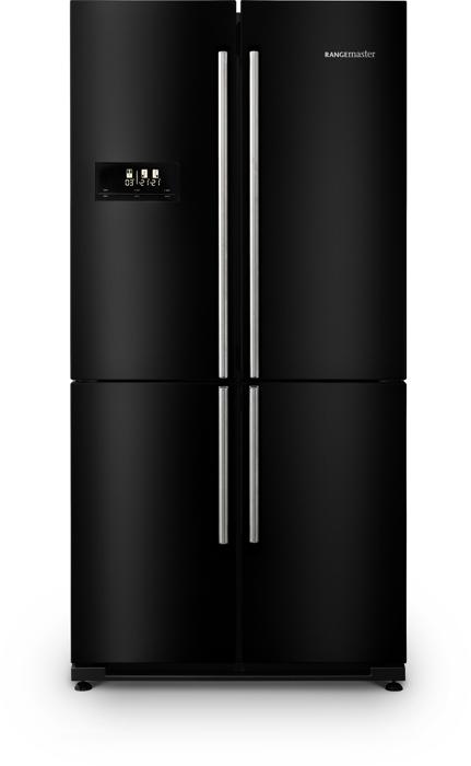 Rangemaster RSXS21BL/C 12770 91cm French Style 4 Door Side by Side Frost Free DISPLAY TO CLEAR American Style Fridge Freezer Black ( Chrome Trim )