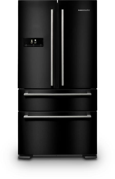 Rangemaster RDXD21BL/C 91cm French Style 4 Door Side by Side Frost Free DISPLAY TO CLEAR American Style Fridge Freezer Black ( Chrome Trim )