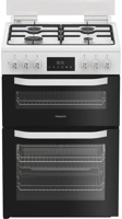 Hotpoint HDD6GDC2W 60cm with Glass Lid Freestanding Dual Fuel Cooker White