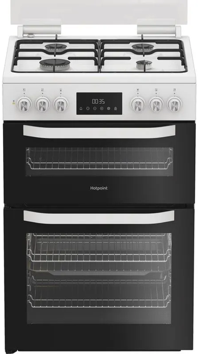 Hotpoint HDD6GDC2W 60cm with Glass Lid Freestanding Dual Fuel Cooker White