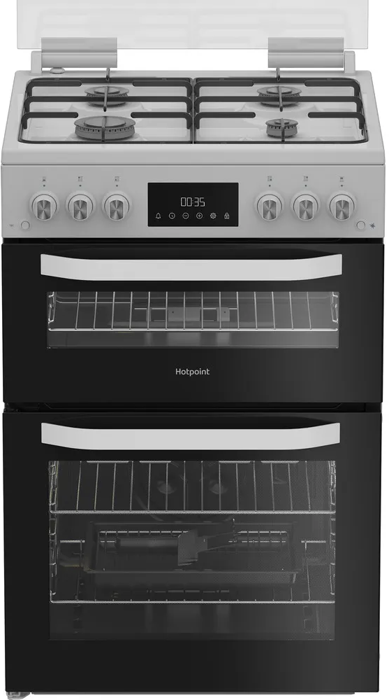 Hotpoint HDG6GDCW 60cm Double oven with lid Freestanding Gas Cooker White