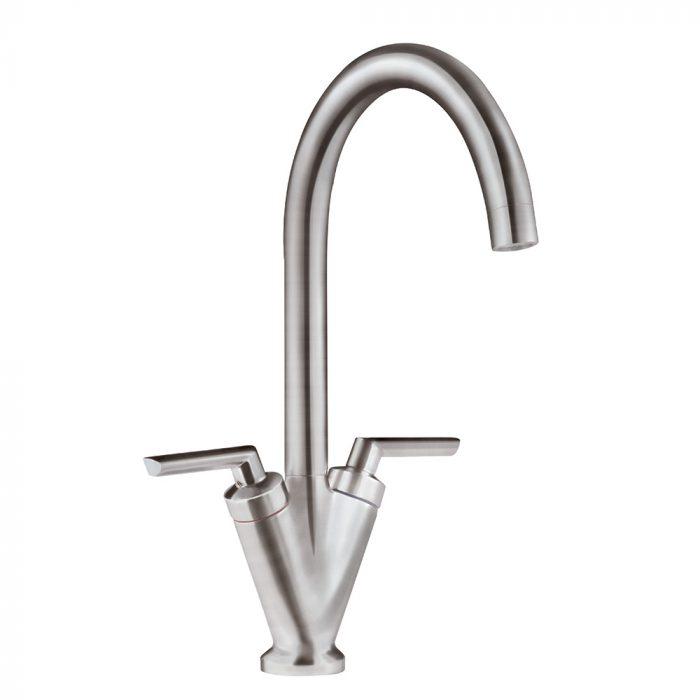Homestyle HS175 Twin Lever Tap Brushed Steel