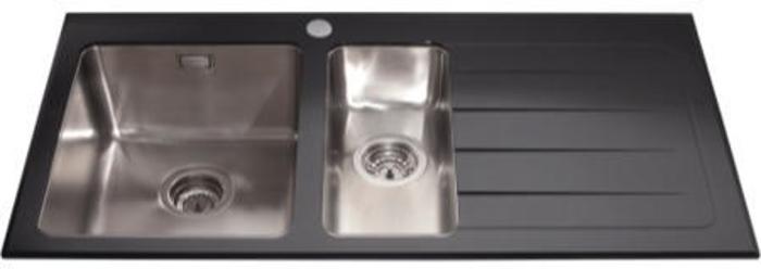 CDA KVL02BL 100cm  Glass 1 1/2 Bowl Right Handed Drainer Inset Sink Black