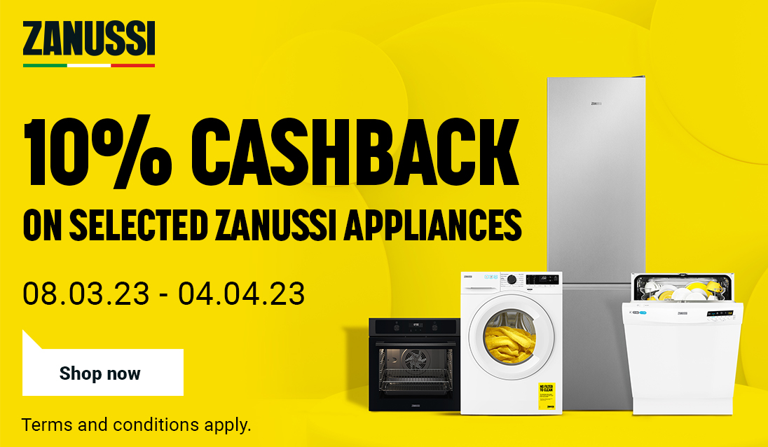 Zanussi 10% cashback on selected kitchen appliances (Ends 08.04.23)